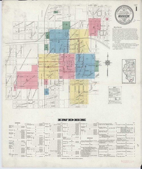 Marion Illinois 1913 - Fire Insurance Index - Old Map Reprint
