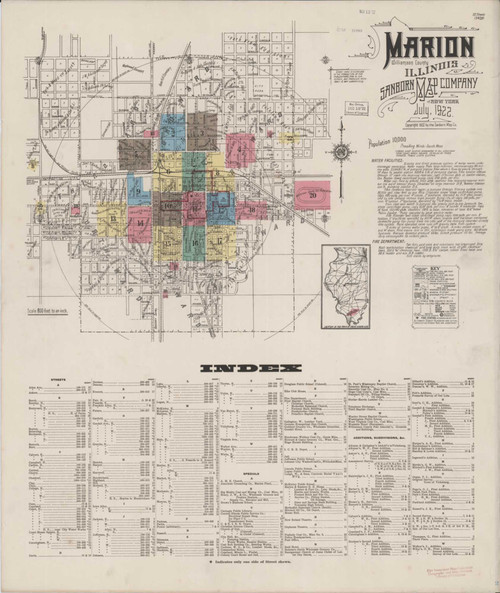 Marion Illinois 1922 - Fire Insurance Index - Old Map Reprint