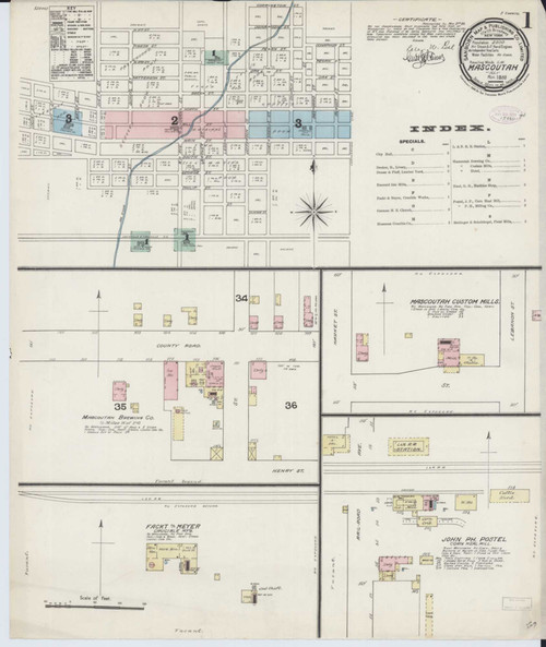Mascoutah Illinois 1888 - Fire Insurance Index - Old Map Reprint