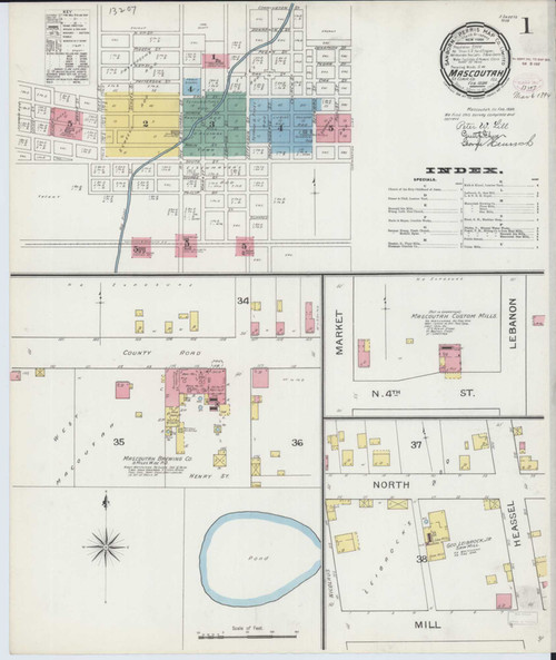 Mascoutah Illinois 1894 - Fire Insurance Index - Old Map Reprint