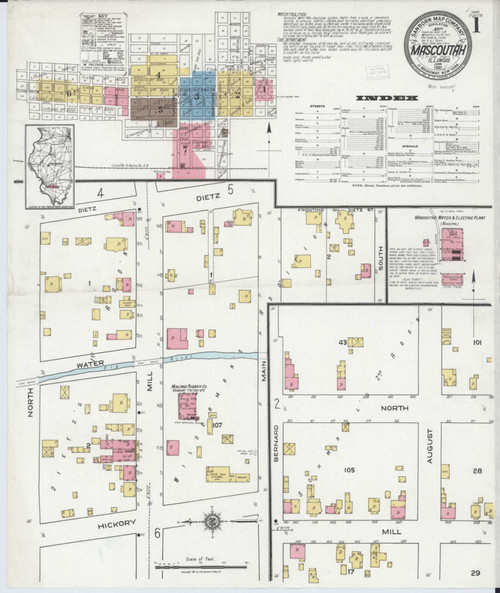 Mascoutah Illinois 1921 - Fire Insurance Index - Old Map Reprint