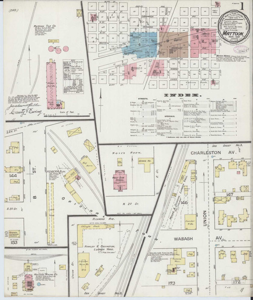Mattoon Illinois 1887 - Fire Insurance Index - Old Map Reprint