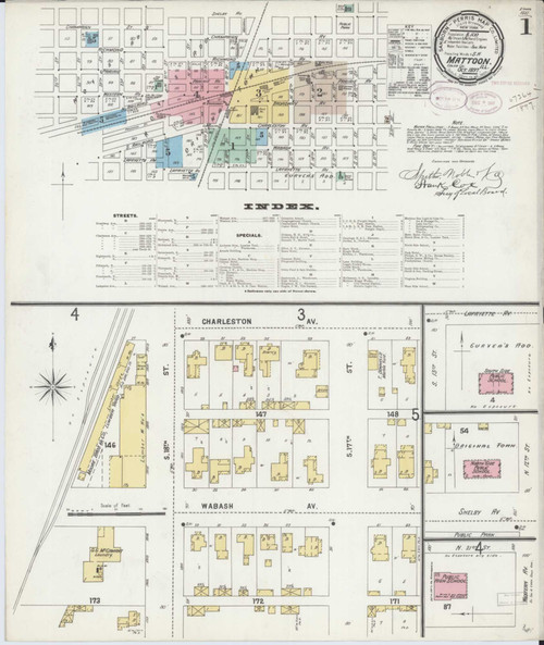 Mattoon Illinois 1897 - Fire Insurance Index - Old Map Reprint