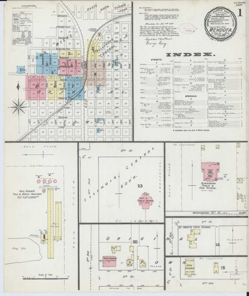Mendota Illinois 1891 - Fire Insurance Index - Old Map Reprint