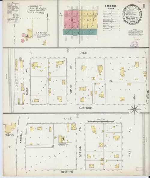 Milford Illinois 1893 - Fire Insurance Index - Old Map Reprint