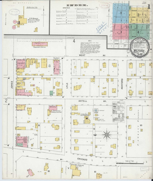 Milford Illinois 1899 - Fire Insurance Index - Old Map Reprint