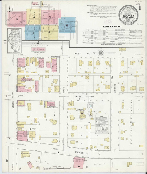 Milford Illinois 1912 - Fire Insurance Index - Old Map Reprint