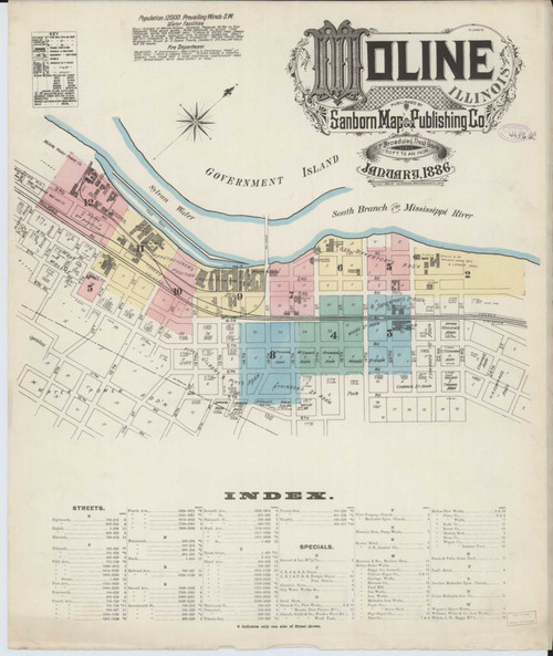 Moline Illinois 1886 - Fire Insurance Index - Old Map Reprint