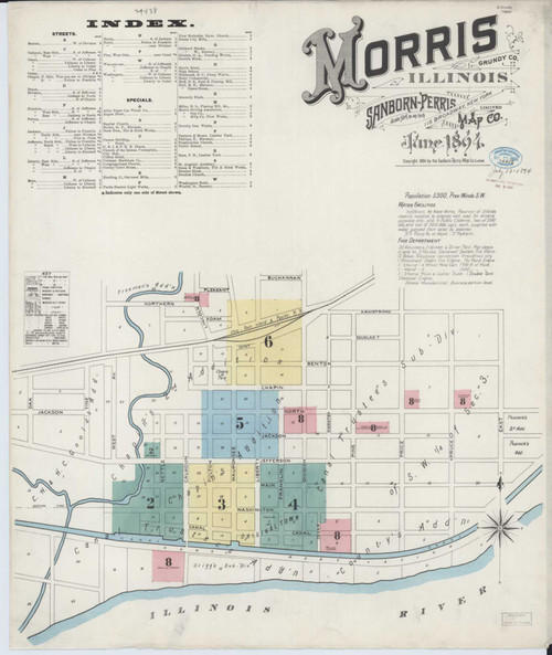Morris Illinois 1894 - Fire Insurance Index - Old Map Reprint