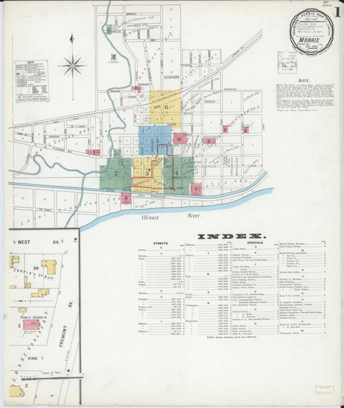Morris Illinois 1900 - Fire Insurance Index - Old Map Reprint