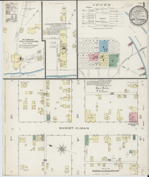 Mount Carmel Illinois 1886 - Fire Insurance Index - Old Map Reprint