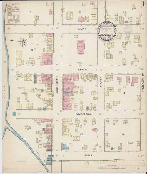 Mount Carroll Illinois 1885 - Fire Insurance Index - Old Map Reprint