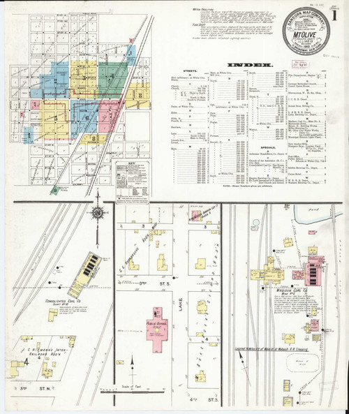 Mount Olive Illinois 1910 - Fire Insurance Index - Old Map Reprint