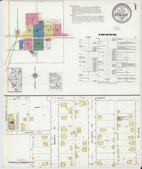O'Fallon Illinois 1921 - Fire Insurance Index - Old Map Reprint