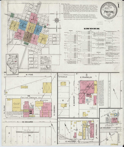 Paxton Illinois 1921 - Fire Insurance Index - Old Map Reprint