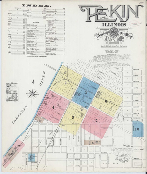 Pekin Illinois 1892 - Fire Insurance Index - Old Map Reprint