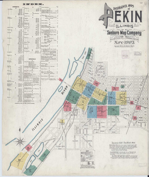 Pekin Illinois 1903 - Fire Insurance Index - Old Map Reprint