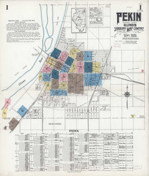 Pekin Illinois 1925 - Fire Insurance Index - Old Map Reprint