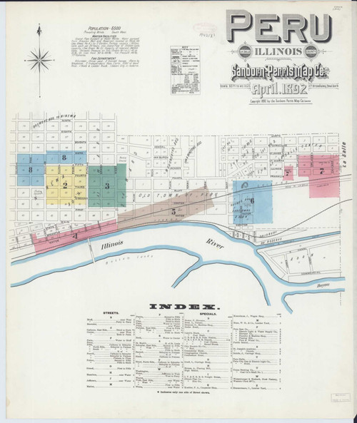 Peru Illinois 1892 - Fire Insurance Index - Old Map Reprint