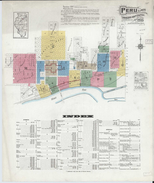 Peru Illinois 1916 - Fire Insurance Index - Old Map Reprint