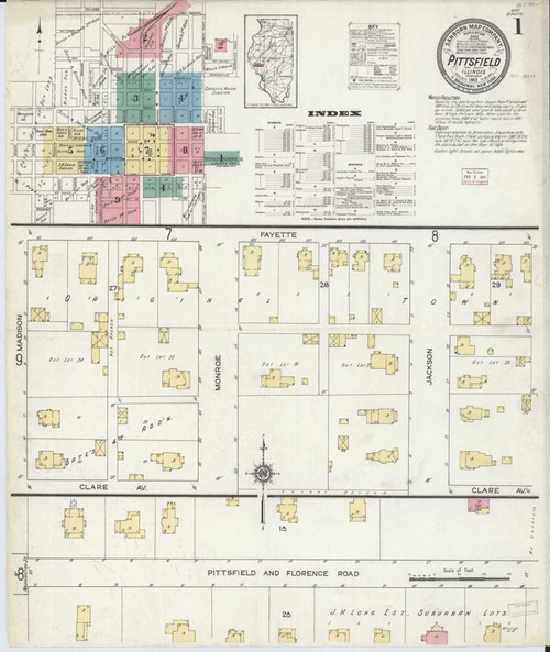 Pittsfield Illinois 1913 - Fire Insurance Index - Old Map Reprint