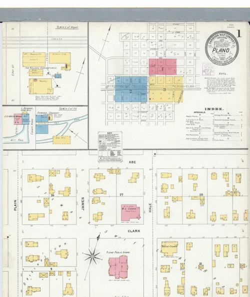 Plano Illinois 1905 - Fire Insurance Index - Old Map Reprint