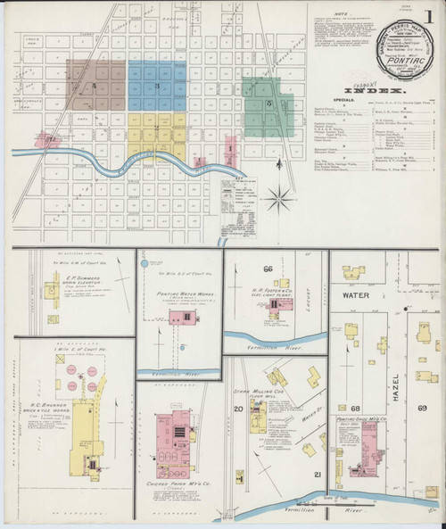 Pontiac Illinois 1892 - Fire Insurance Index - Old Map Reprint