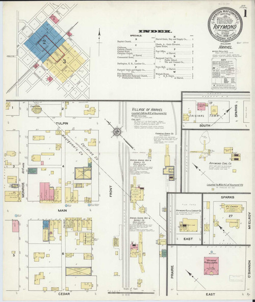 Raymond Illinois 1909 - Fire Insurance Index - Old Map Reprint