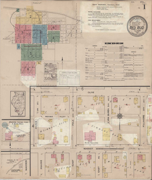 Red Bud Illinois 1932 - Fire Insurance Index - Old Map Reprint