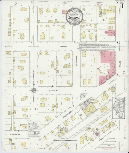 Roanoke Illinois 1914 - Fire Insurance Index - Old Map Reprint