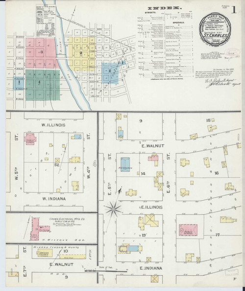 Saint Charles Illinois 1893 - Fire Insurance Index - Old Map Reprint
