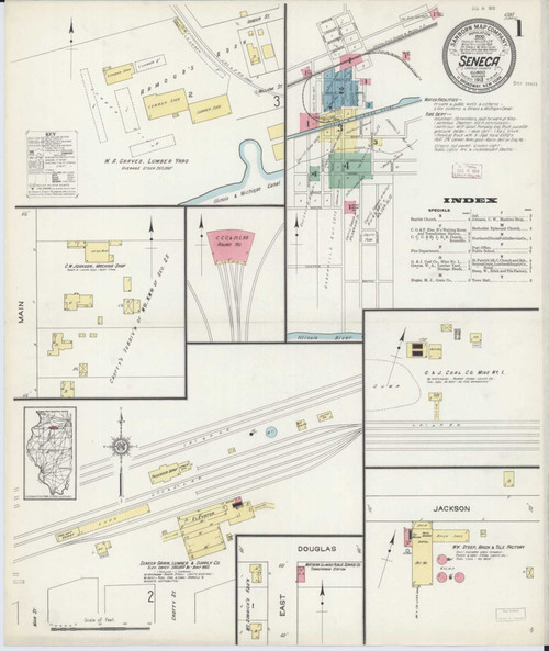 Seneca Illinois 1913 - Fire Insurance Index - Old Map Reprint
