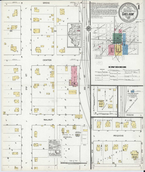 Sheldon Illinois 1919 - Fire Insurance Index - Old Map Reprint