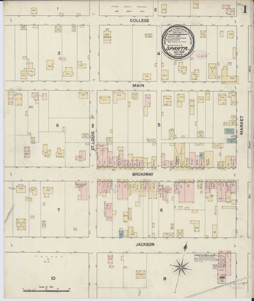 Sparta Illinois 1889 - Fire Insurance Index - Old Map Reprint