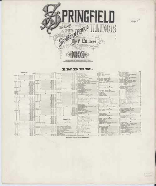 Springfield Illinois 1890 - Fire Insurance Index - Old Map Reprint