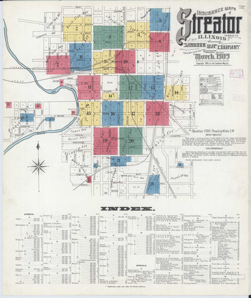 Streator Illinois 1909 - Fire Insurance Index - Old Map Reprint