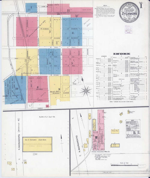 Sycamore Illinois 1905 - Fire Insurance Index - Old Map Reprint