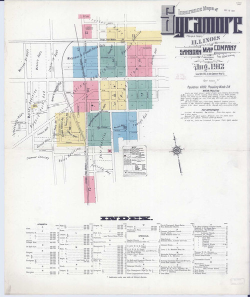 Sycamore Illinois 1912 - Fire Insurance Index - Old Map Reprint
