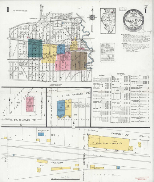 Villa Park Illinois 1925 - Fire Insurance Index - Old Map Reprint