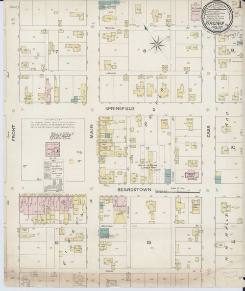 Virginia Illinois 1887 - Fire Insurance Index - Old Map Reprint