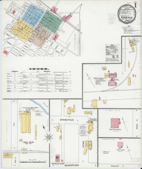 Virginia Illinois 1900 - Fire Insurance Index - Old Map Reprint