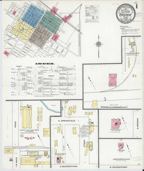 Virginia Illinois 1909 - Fire Insurance Index - Old Map Reprint