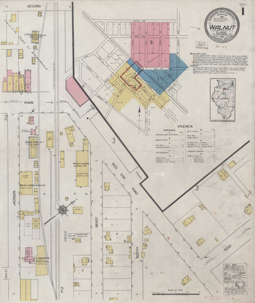 Walnut Illinois 1921 - Fire Insurance Index - Old Map Reprint