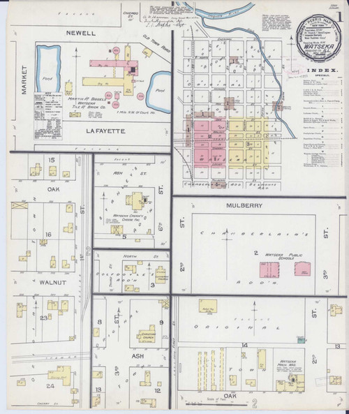 Watseka Illinois 1892 - Fire Insurance Index - Old Map Reprint