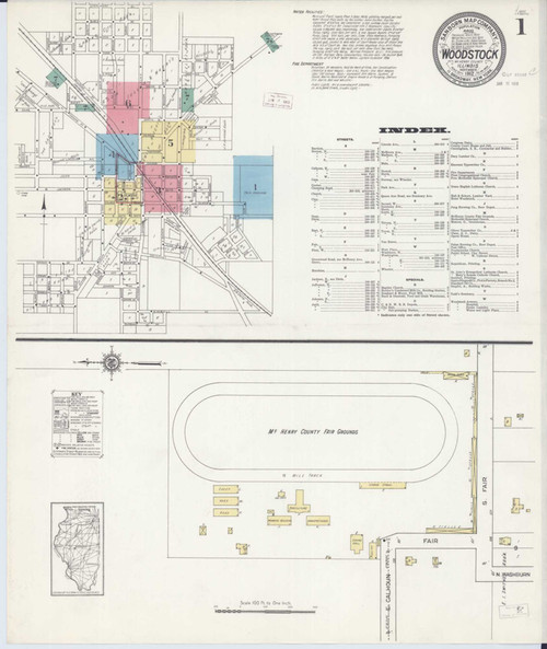 Woodstock Illinois 1912 - Fire Insurance Index - Old Map Reprint