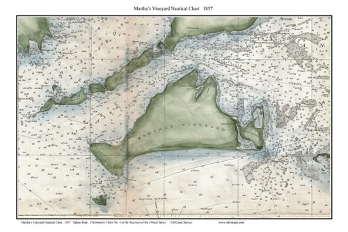 Martha's Vineyard Nautical Chart 1857 US Coast Survey - Old Map Custom Print 1-Town