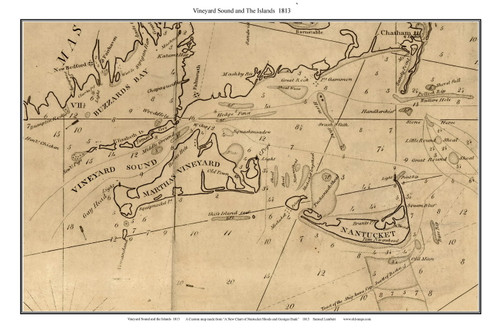 Martha's Vineyard Sound & The Islands 1813 Lambert (Seacoast - Nantucket Shoals) - Old Map Custom Print CC-Seacoast