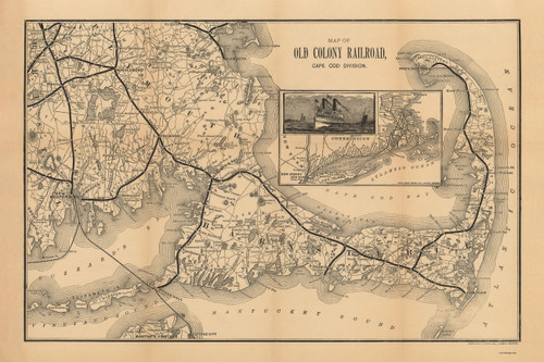 Cape Cod 1888 Old Colony RR - Old Map Custom Print CC-All