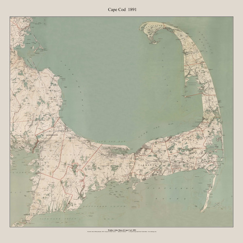 Cape Cod 1891 Walker Square (Green Water) - Old Map Custom Print CC-All