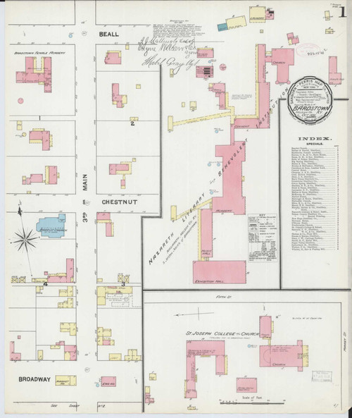 Bardstown Kentucky 1891 - Fire Insurance Index - Old Map Reprint